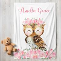 Personalized Floral Owl Baby Girl Blanket | Custom Name Blanket | Swaddle Set | Minky Fleece Sherpa 
