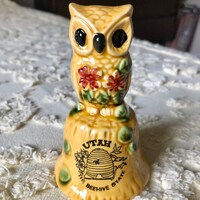 Vintage 70s Utah The Beehive State Flower Owl Souvenir Bell Made in Japan