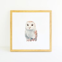 Barn Owl Art for Print, Digital Download, Woodland Baby Shower Decor, Owl Print, Owl Painting, Owl A