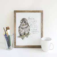 Watercolor Barred Owl Print with Hand-lettered Bible Verse for Rustic or Cottage Core House Decor | 