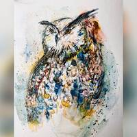 Colourful Watercolour Owl Print, Moody Vibe Owl Painting, Textured Owl Illustration Abstract Owl Art