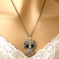 Silver Owl Necklace, Owl Pendant, Large Owl Necklace