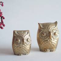 Brass Owl Figurines Set of 2, Brass Owl Figurine Library Decor, Collectible Retro Decorative Figurin