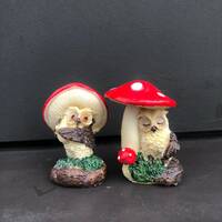 Beautiful Owl Figures, Owls Under Mushroom Figures, Owl Statue (set of 2pcs)