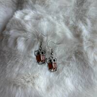 Pink owl stainless steel hypoallergenic dangle earrings, free domestic shipping