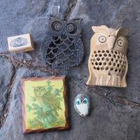 Owl Bet You'll love these Owl Goodies Wood Hand Carved Trivet Hand Painted Stone Stamps  Owl Col