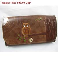 Leather Clutch Purse - What a Hoot - Owl