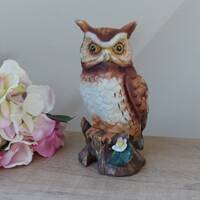 Statuette Hibou Vintage - Artisanat Ta&iuml;wanais pour Ambiance Ferme Chic -  Hibou C&eacute;ramiqu