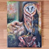 Owl Forest Original Painting Art Wild Birds  Barn Owl Canvas Art