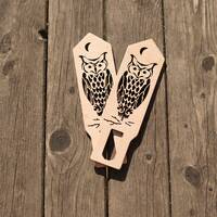 Wooden Mitten blockers with owl, charming gift for knitters