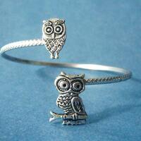 Silver owl cuff bracelet , wrap style, animal bracelet, charm bracelet, bangle