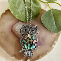 Owl Pendant Necklace, Shell Inlay