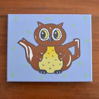 Vintage Style Owl Teapot Wall Art Hand-Painted on Canvas
