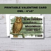 Owl Valentine Card, Printable Owl Card, DIY Valentine Card, Guess WhoooWhooo Loves You, Owl Theme Ca