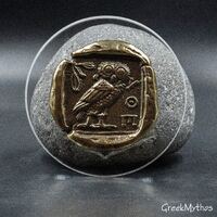 Greek Ancient Athenian Gold Coin Paperweight with Owl, Goddess Athena Symbol, Greek Mythology, Bronz