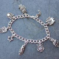 Parliament of Owls Charm Bracelet: Pewter Charms, Silver plated chain - Bird Jewelry