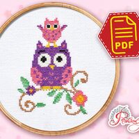 Funny owls cross stitch pattern - Cute birds embroidery design for kids and adults - DIY easy colorf