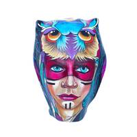 Ethnic Owl Figurine-Ethnic Art Paper Mache Sculpture, Hand-Painted Totem Bird Decor, OOAK Collectibl