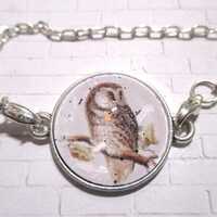 Brown Barn Owl Silver Bracelet - Interchangeable Bracelet