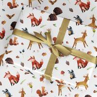 Woodland Animals Wrapping Paper: Fox, Deer, Hedgehog, Owl