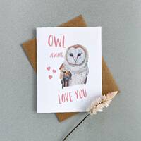 Funny Owl Valentine's Day Card: Watercolor Pun (Recycled Cardstock)