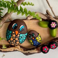 Custom Hand Painted Owl Pebble Art &ndash; Rustic Wooden Slice Ornament