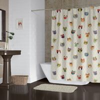 Kids bathroom Shower Curtain with woodland owls for a shared siblings bathroom decor. Matching Bath 