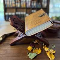 Journal Set | Owl Leather Blank Book Journal and Wooden Book Stand Set | Grimoire | BOS | Sketchbook