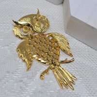 Jumbo Golden Owl Pin Brooch Bird Pin