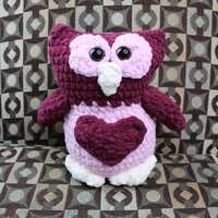 Valentines Owl Stuffed Animal, Plushie, Crocheted, Handmade, Washable, Soft Toy, Amigurumi, Nursery 