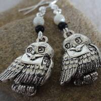 Snow Owl with Letter Earrings