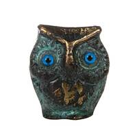 Eagle-Owl Solid Bronze Statue Miniature Figure Ancient Greece Green Gold 1.65 inches