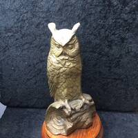 Vintage Solid Brass Eagle Owl figure on wooden plaque