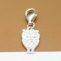 Sterling Silver Owl Clip On Charm, 925 Silver Owl Clip Charm w/ Clip On Lobster Clasp, Animal Charm,