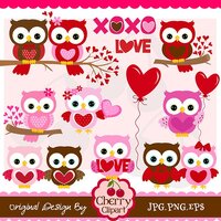 Valentine's Day Sweet Owls Clipart Set: PNG, EPS (Digital Download)