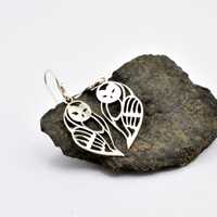 Owl dangle earrings from sterling silver - dangle cut out silhouette owl bird animal jewelry cute gi