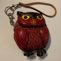 Leather owl figural keychain wristlet