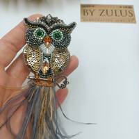 Owl Brooch and Necklace with feathers