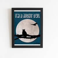 I'm a Night Owl | Midnight Moon Vintage Home Bedroom Wall Decoration Digital Printable Artwork P