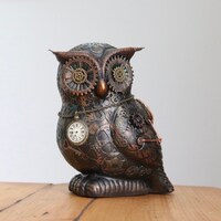 Steampunk Owl, Owl Ornament, Mixed Media Sculpture, Original Art