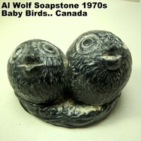 Al Wolf Soapstone Baby Owl Sculpture - First Peoples Carved Birds