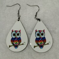 Multi-Colored Owl on Teardrop Earrings
