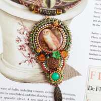 Owl Totem Necklace. Aventurine Stone.