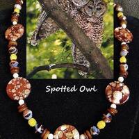 Spotted Owl genuine gemstone and artglass bead necklace
