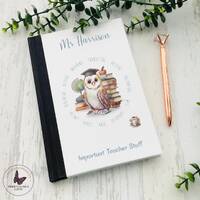 Personalised Teacher Owl Notebook, University Gift, End Of Term Gifts, Leaving Gift, Personalised J