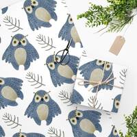 Cute Blue Owl Wrapping Paper, All Occasion Wrapping Paper