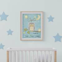 Affiche de naissance personnalis&eacute;e  hibou et &eacute;toiles