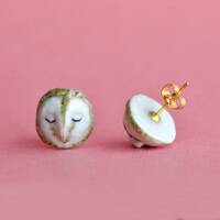 Owl Earrings Studs • Handmade Porcelain Owl Earrings • Tiny Hand Painted Ceramic Owls &bul