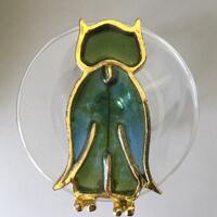 Joy Midnight Blue Owl Plique a Jour Poured Resin Pin/Brooch