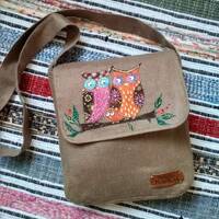 Owl linen bag  Owl Crossbody Owl shoulder bag Ukraine sellers Ukraine shops Handmade owl bag Cute ow